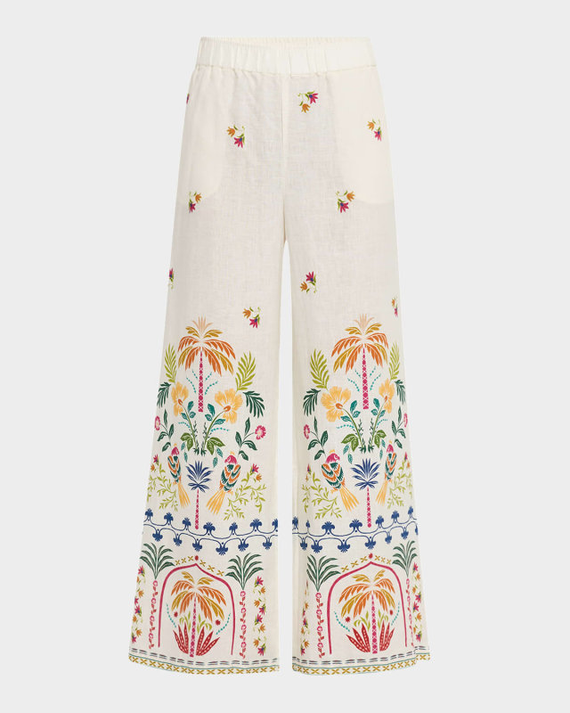 Soller Wide-Leg Printed Linen Twill Pants